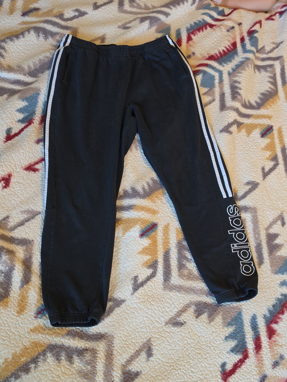 adidas Black Track Joggers with White Side Stripes